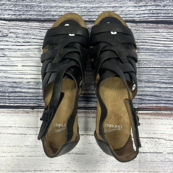 Dansko Vivian Black Leather Mini Wedge Sandals Shoes, Women’s Size 41 - Picture 5 of 8